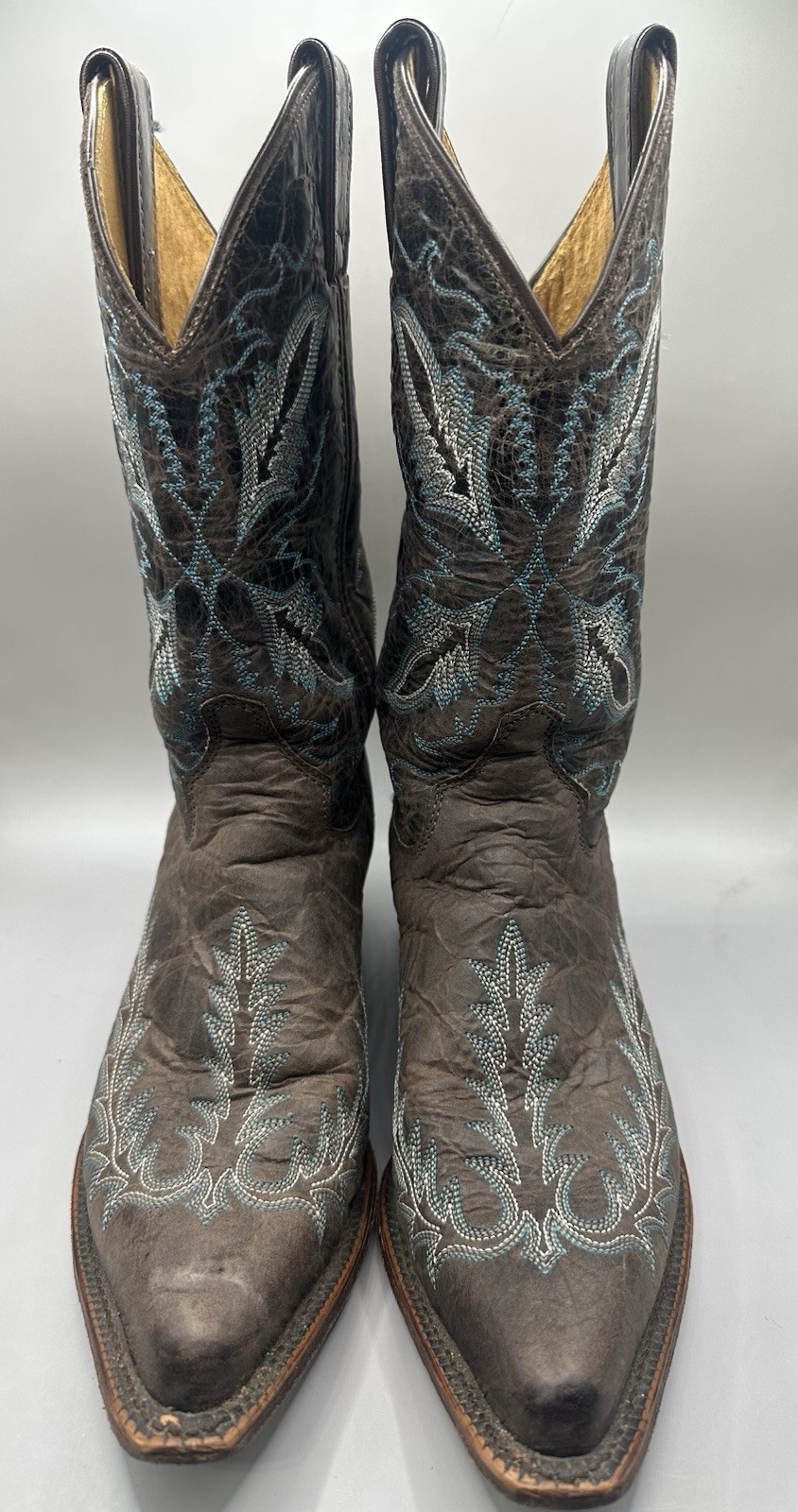 Justin Women Boots Bent Rail BRL106 Brown Blue Embroidered Leather Western 6.5 B