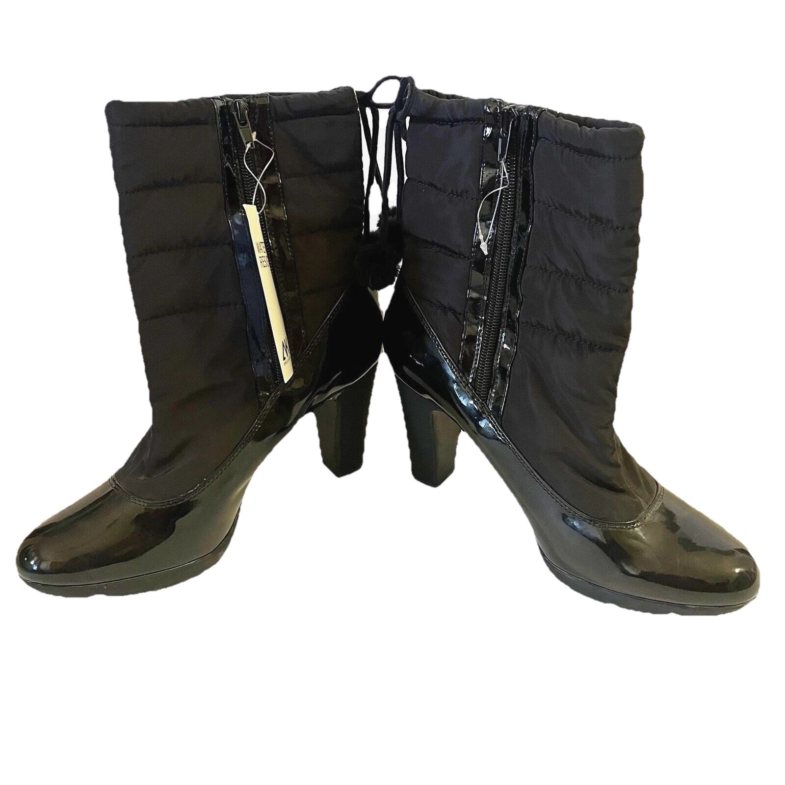 Anne Klein AK Sport Women Winter Boots Sz 9.5 Black Xhale Nylon Heeled Faux Fur