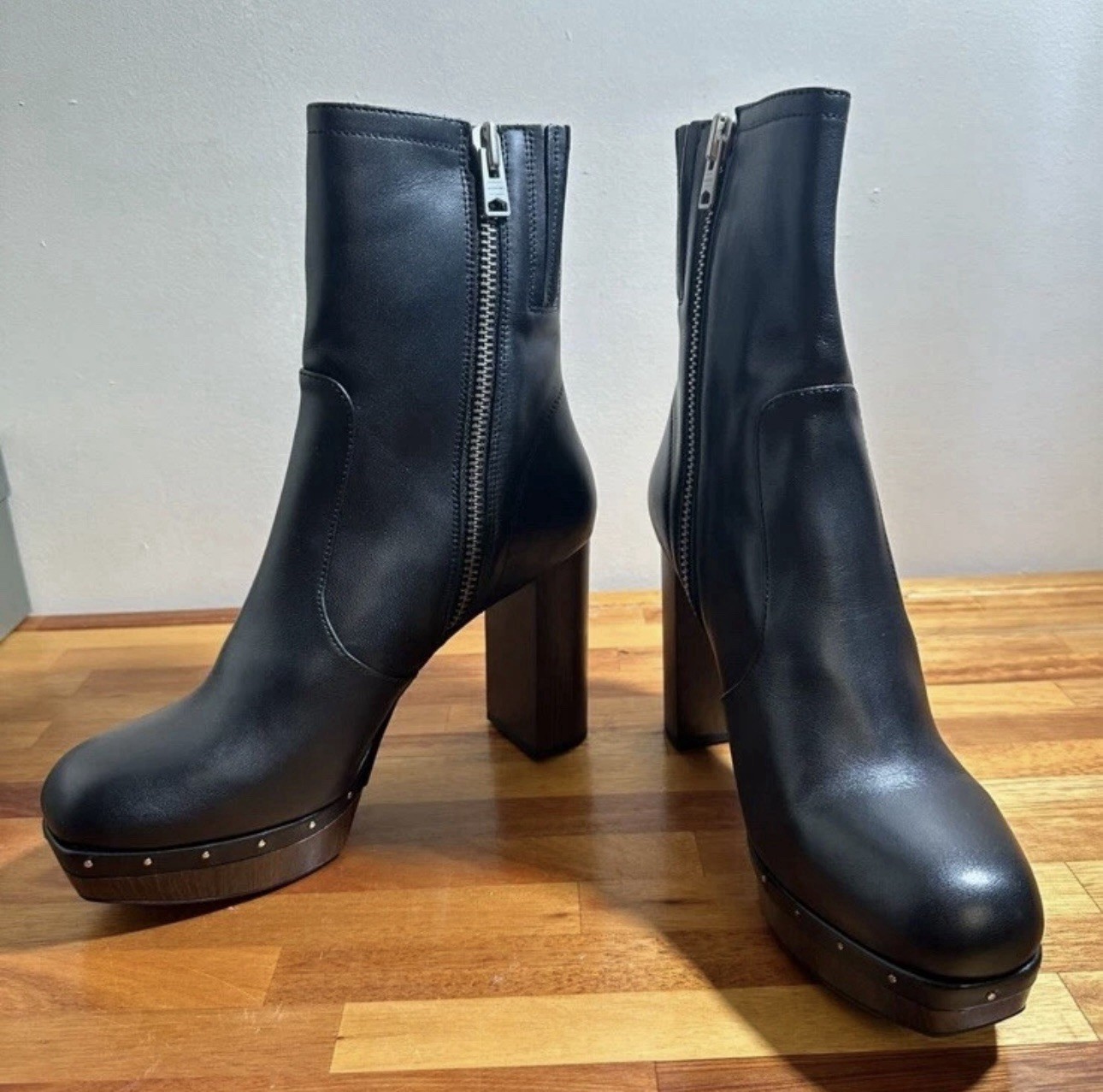 NWB AllSaints Women Boots Thea Dark Black 9M Leather Zip Platform High Top