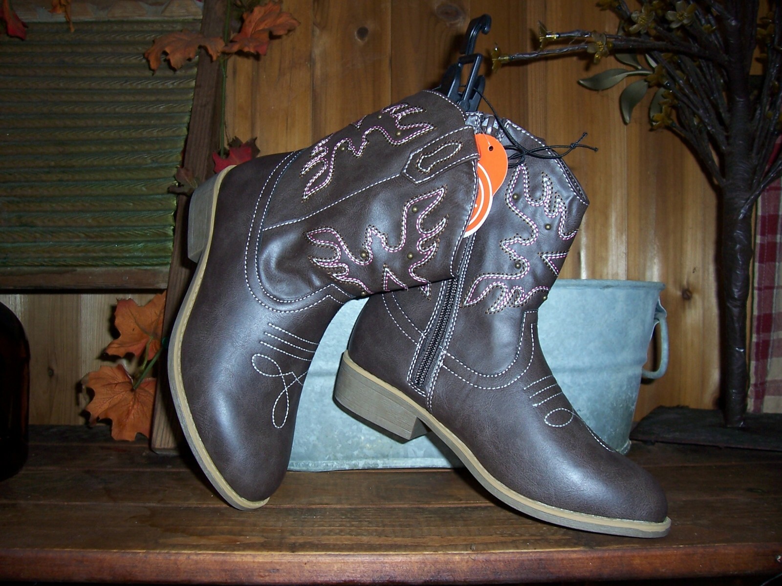 WONDER NATION GIRLS COWBOY BOOTS SHOES SIZE 5 BROWN COUNTRY WESTERN DESIGN NEW