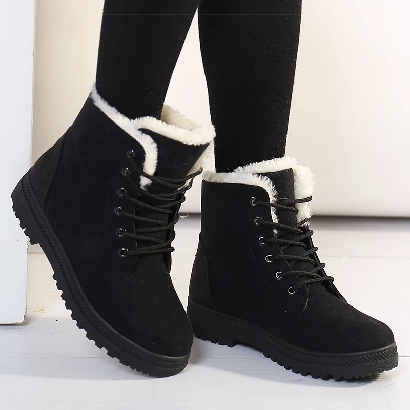 Waterproof Winter Women Shoes Snow Boots Fur Low Heels Slip Warm Ankle Size US