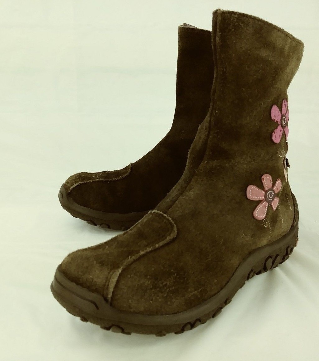 Kids Express.net Girls 3853 Boots EU 33 Brown Suede Floral Zip 4968