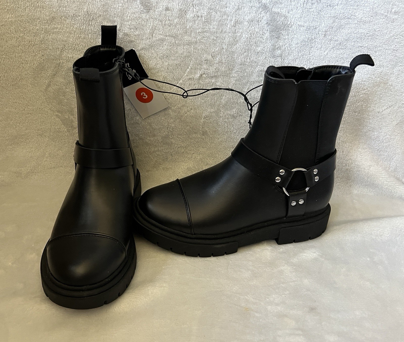 Art Class Combat Boots Crosby Girls Sz 3 Moto Biker Grunge Zip Stretch Black