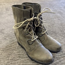 SOREL WOMEN BOOTS JOAN OF ARCTIC WEDGE SIZE 8 GREEN LEATHER