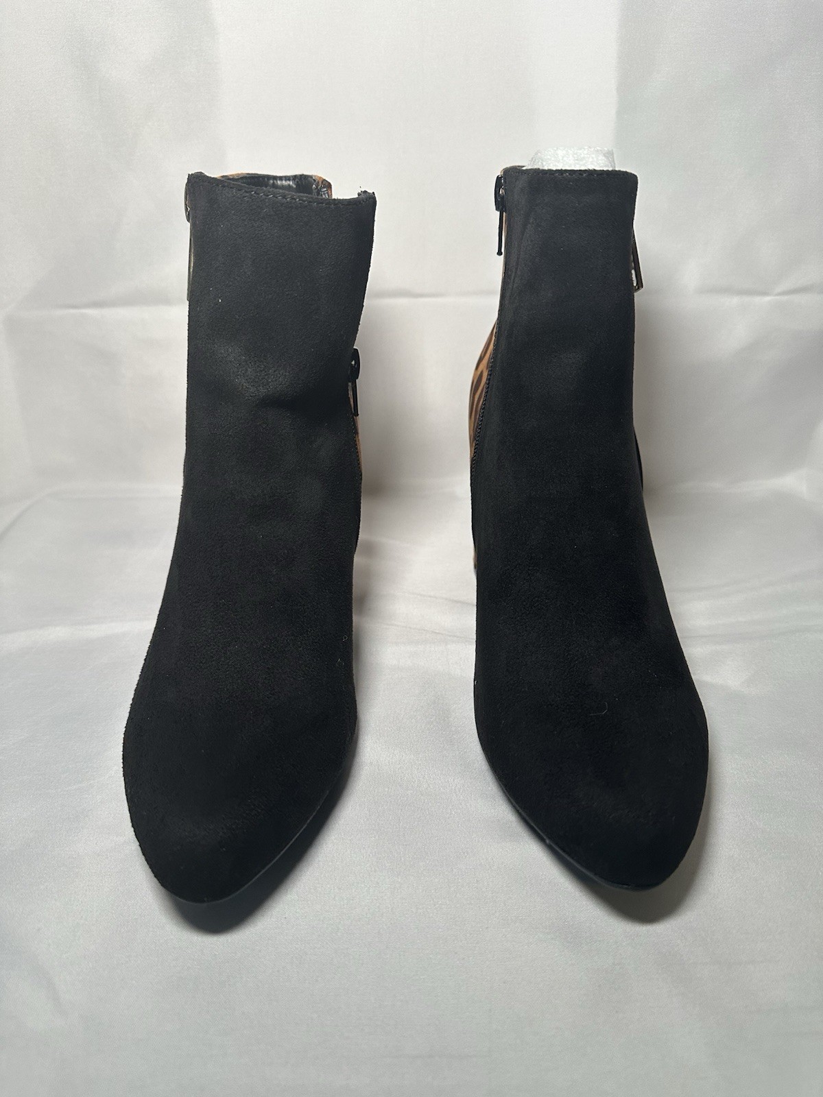 Suede Black And Leopard Print Women Boots With Heel Size 8