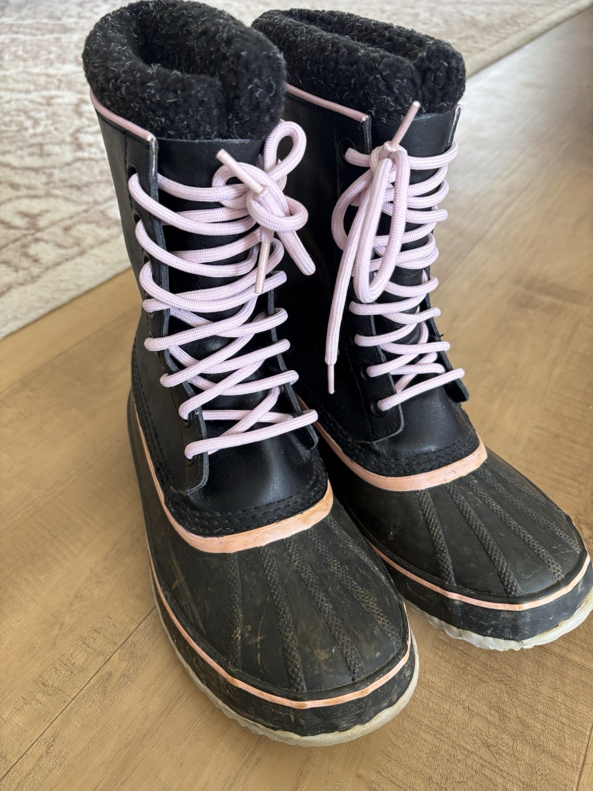 Sorel 1964 Black Premium Cuff Women Winter Boots Sz 9 Waterproof Pink Rain Snow
