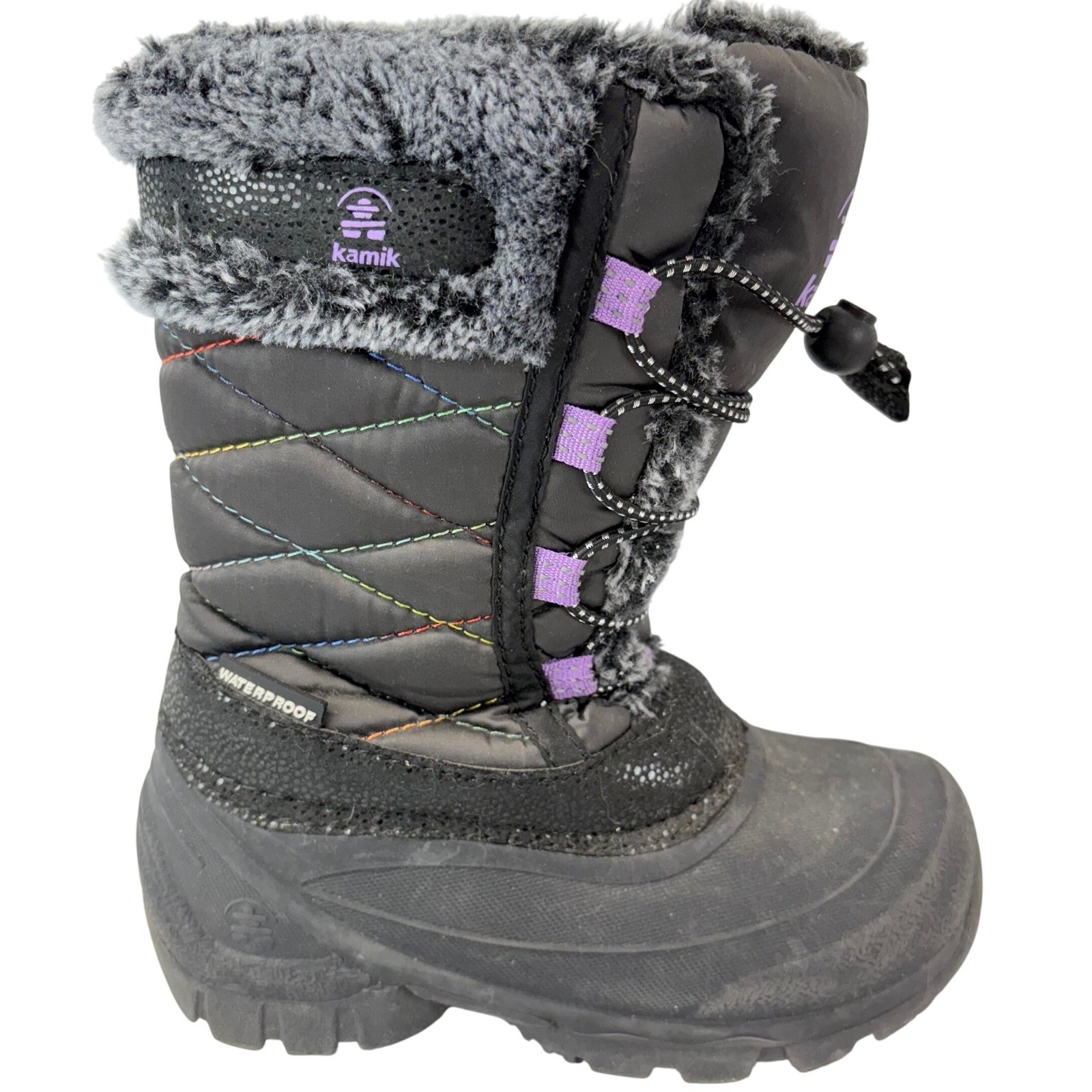 Kamik Kids Size 11 Waterproof Winter Snow Boots Black Purple Rainbow