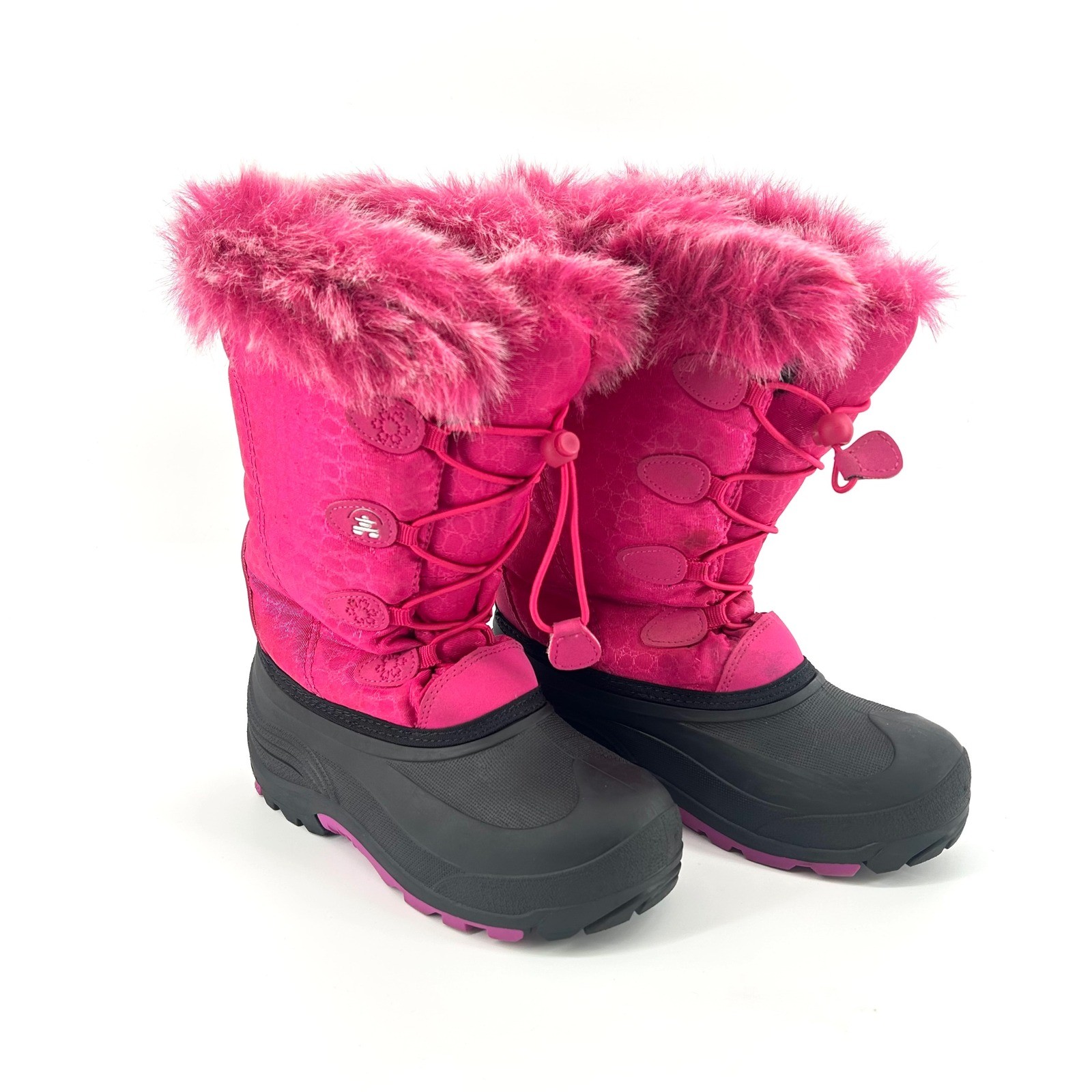 Kamik Winter Snow Boots  Youth 4 Pink Faux Fur Adjustable Lace Up Insulated Warm
