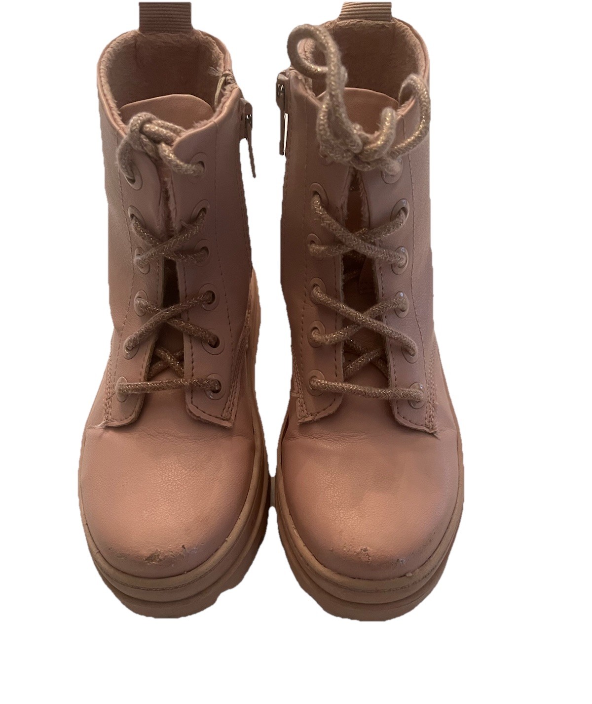 H & M Pink  Leather Lace up Boots Girls Boots Size 10.5