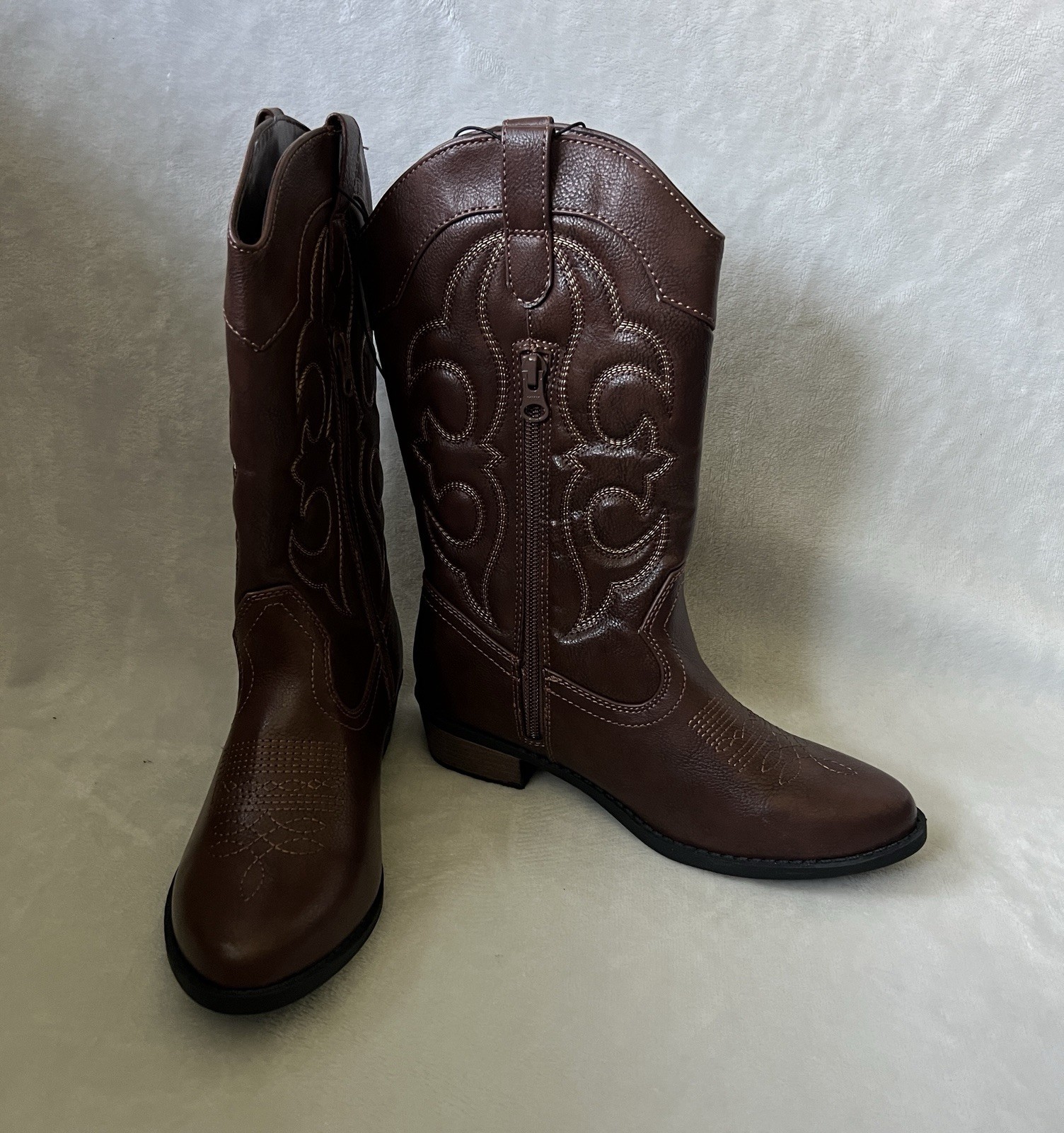 Cat & Jack Western Boots Montana Girls Sz 4 Cowgirl Zipper Brown *No Tags
