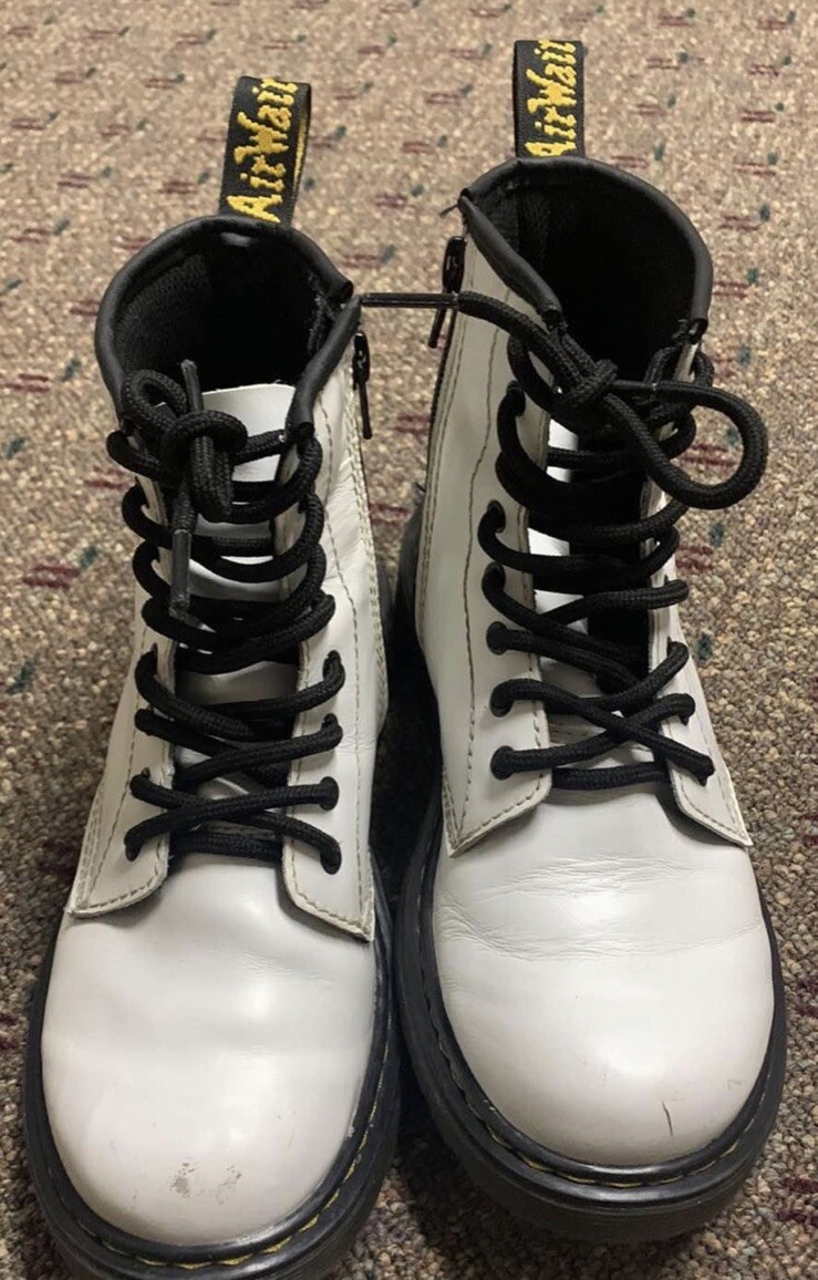 Dr. Doc Martens Zavala Boots Youth 3 White Side Zip Combat Lace Up Girls Boots