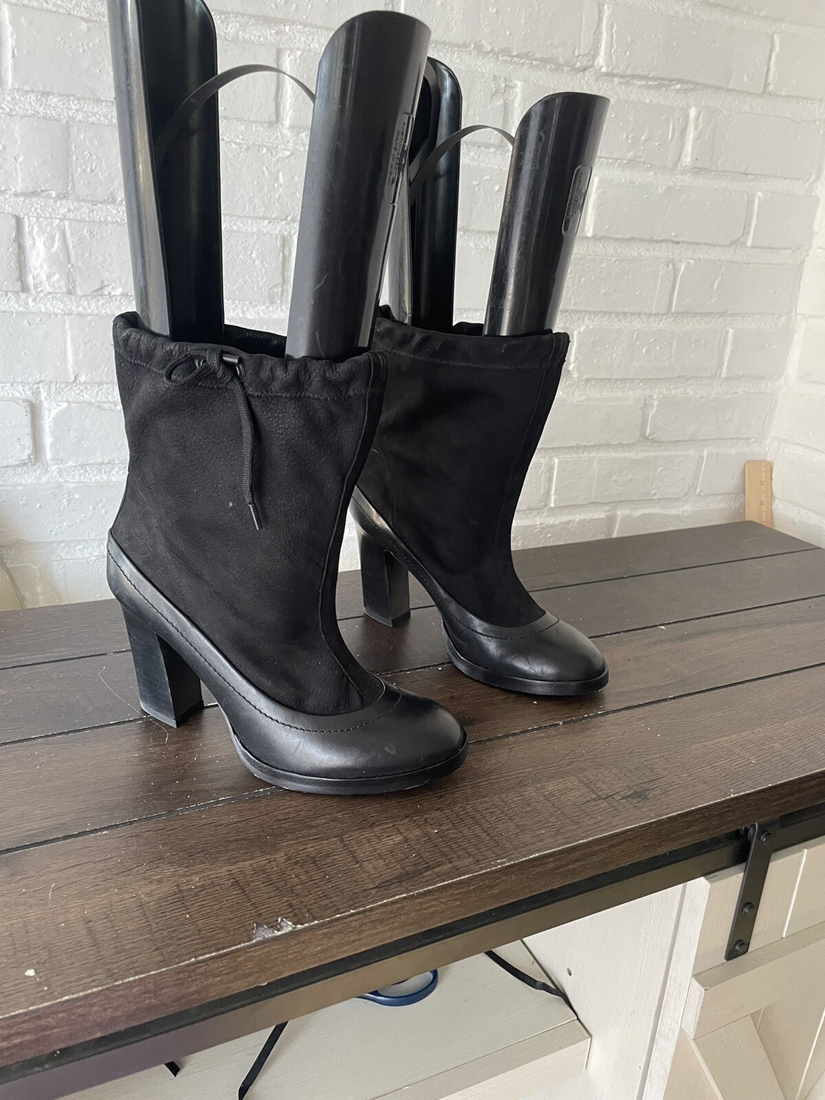 Rag & Bone Holt Black Suede Drawstring Toggle Ankle Slouchy Women Boots Sz 37.5