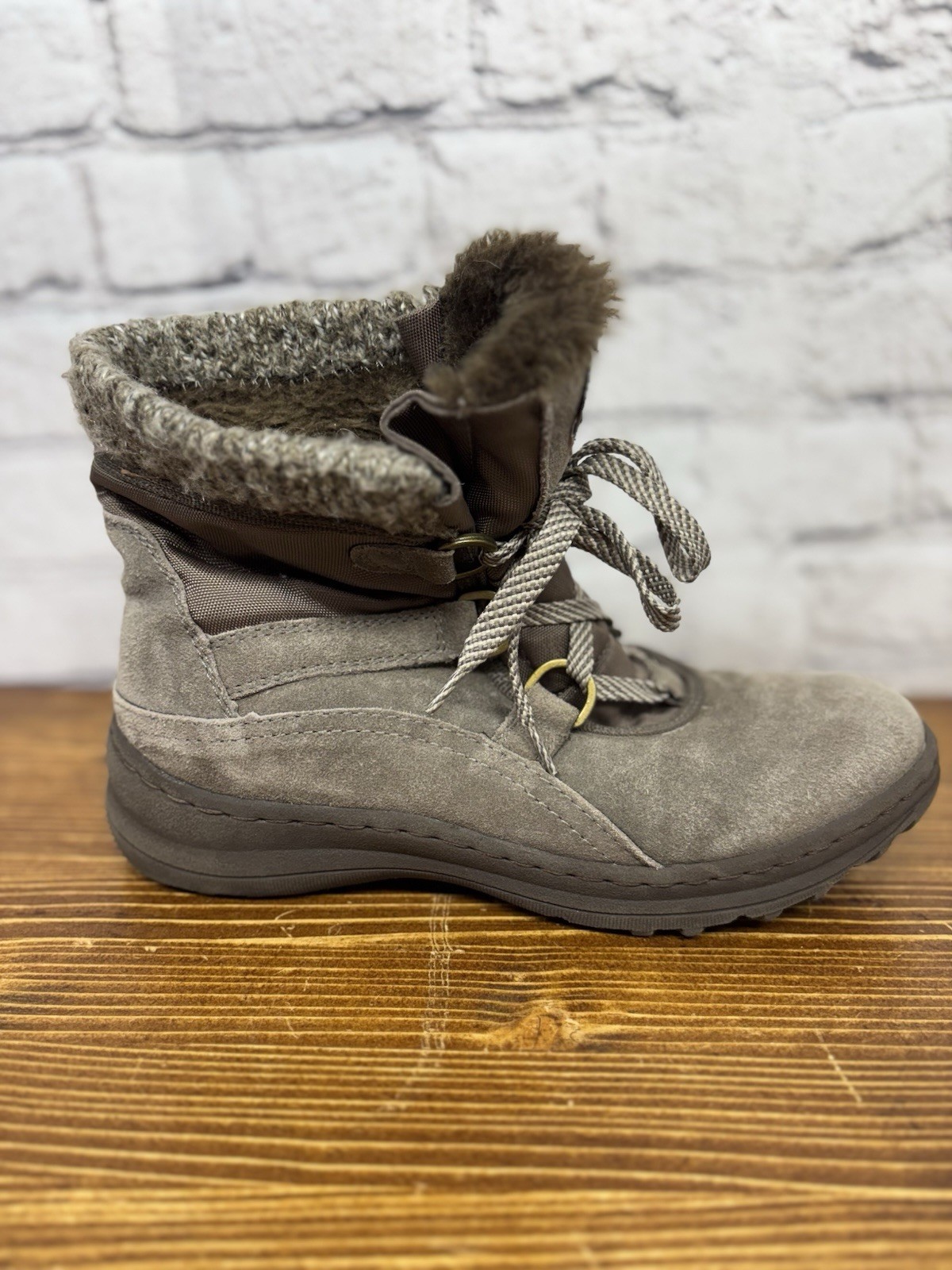 Brown Suede Leather Faux Fur Lining Women Winter Boots BARETRAPS Abalina 8 M