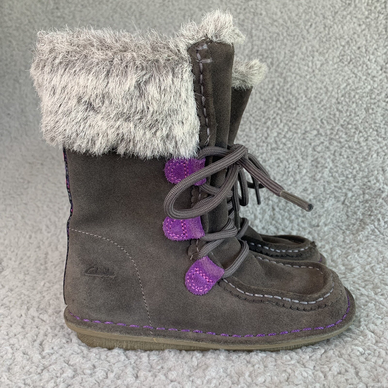 Clarks Girls Boots Snugglewall T Gray Suede Zipper Lace Up Boots Toddler Size 10