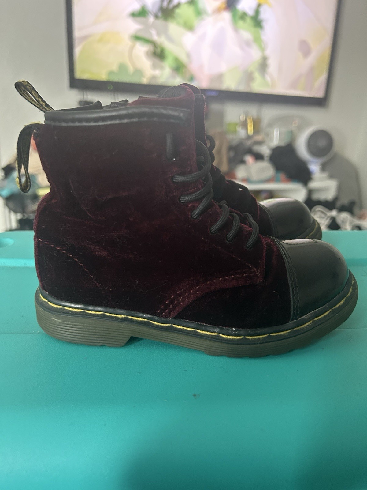 Dr. Martens Burgandy Quilted Velvet toddler girls boots size 9c