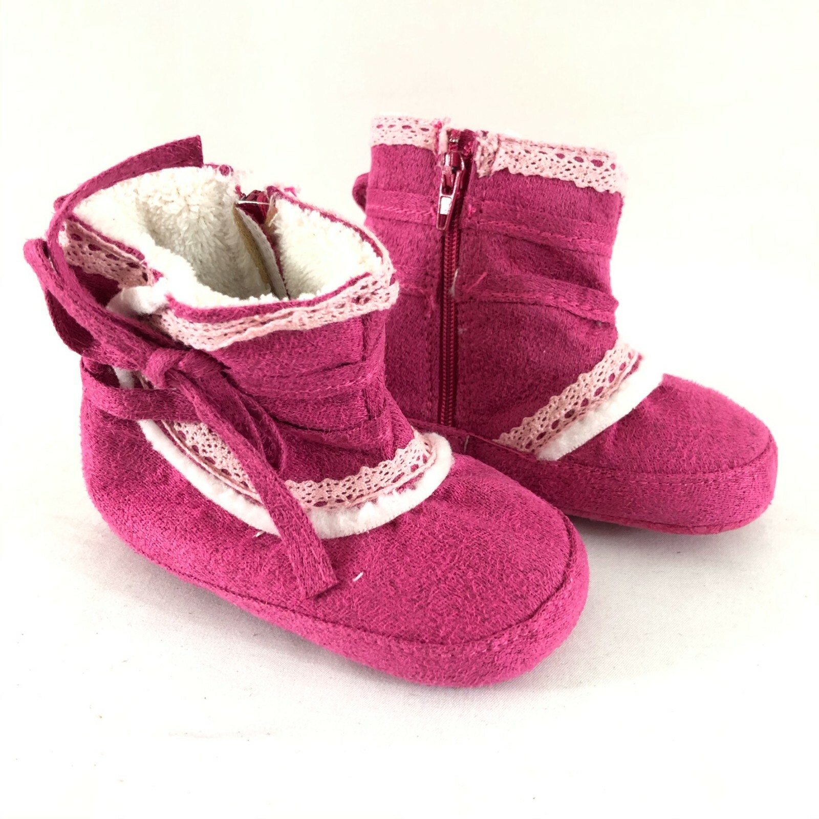Twinkie Baby Girls Boots Faux Suede Faux Fur Lined Bow Zipper Pink Size 3