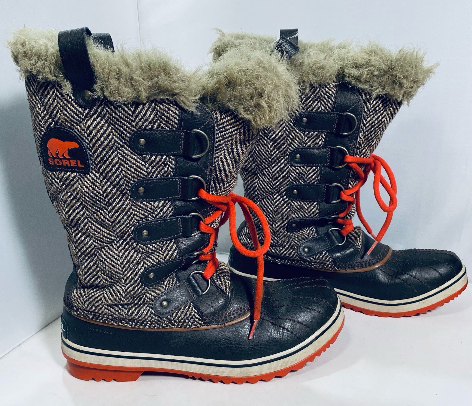 Sorel Tofino Brown Cordovan Quilted Canvas Women Winter Boots Fur Size US 11