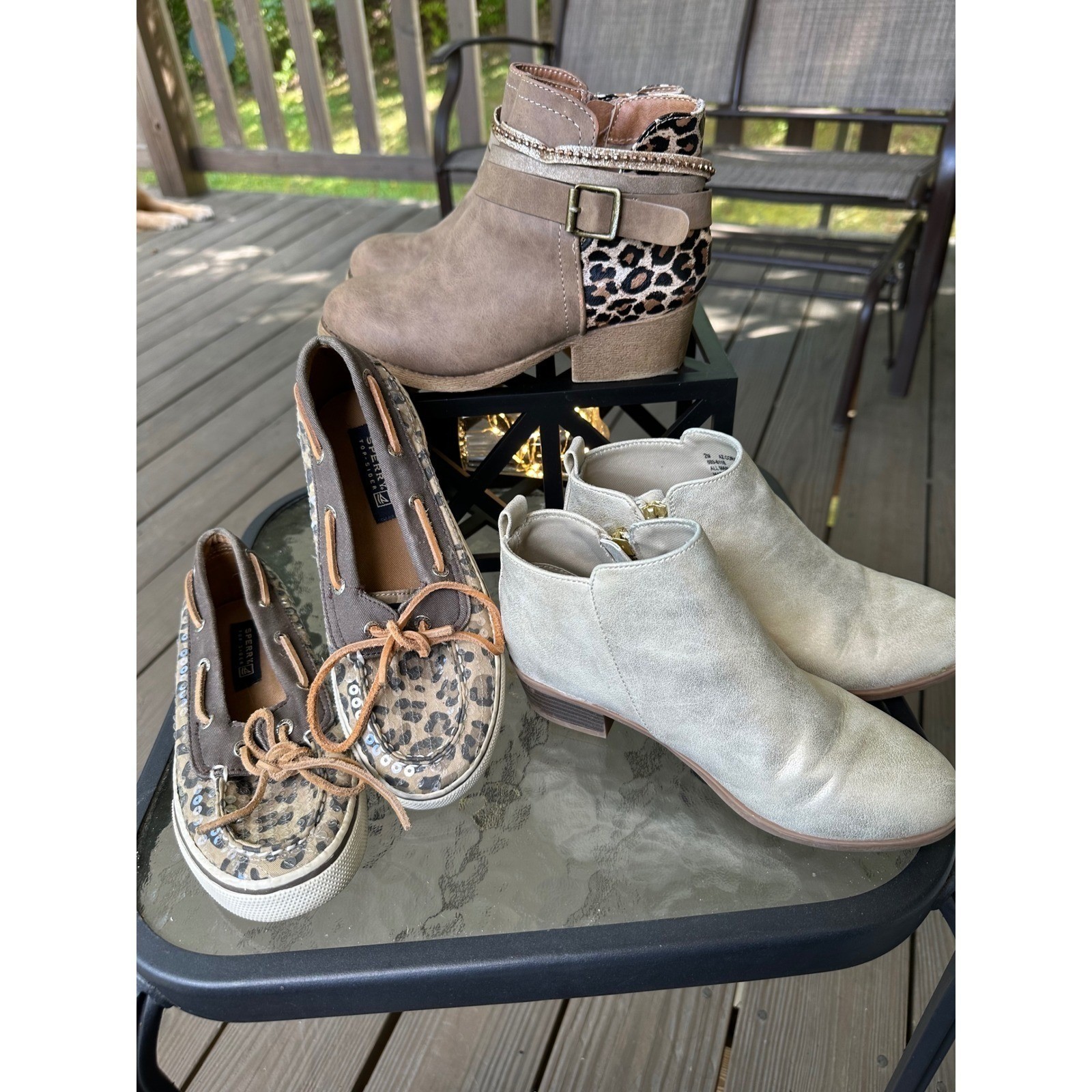 Kids Booties + Sperry Top-Sider Boat Shoes Bundle Size 2M & 3M Leopard Print