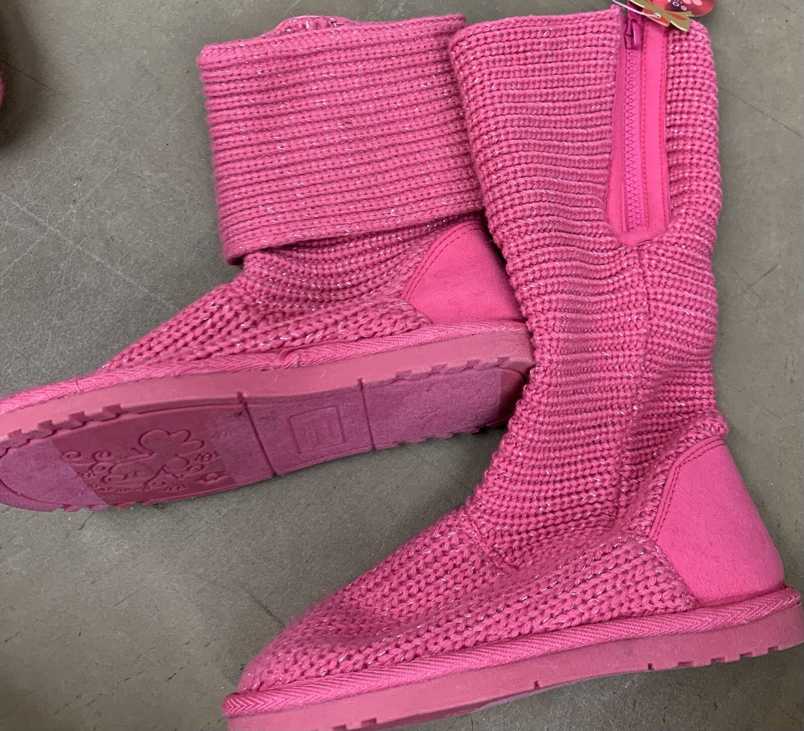 GIRLS BOOTS KNIT SLOUCH/CUFF PINK SZ 2 SHIMMERING SUPER CUTE!!