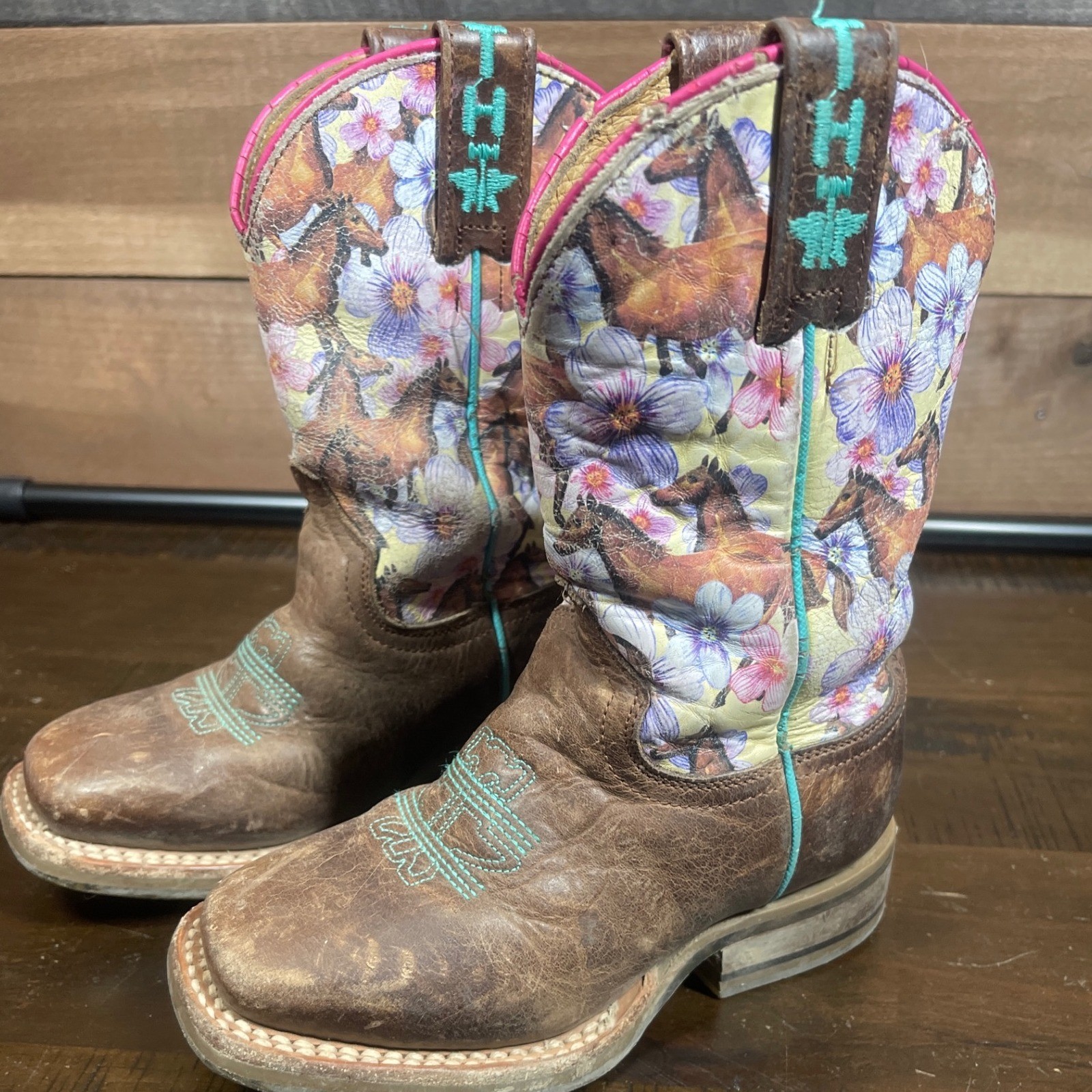 Kids Tin Haul Chestnut And Daisy Boots Handcrafted In Mexico Sz-9