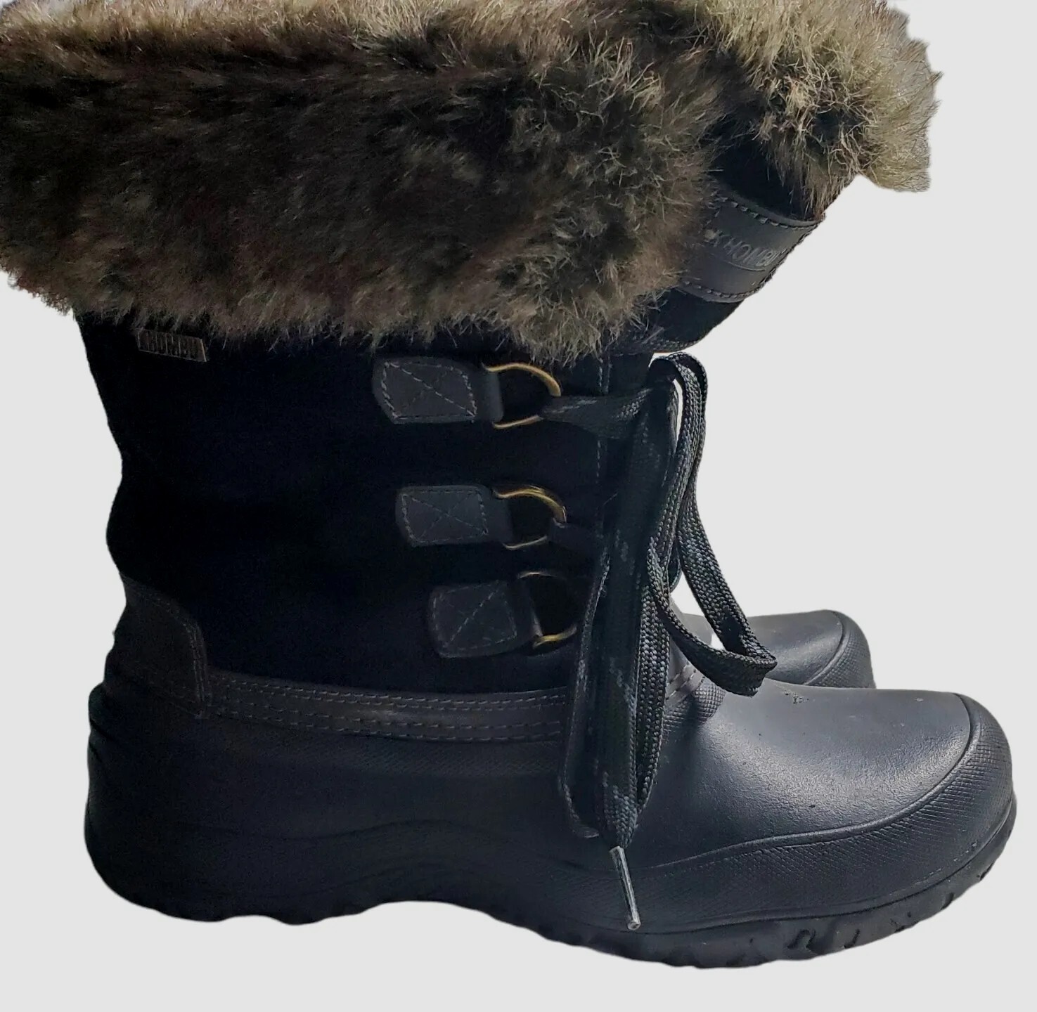 Women Winter Boots Size 8 KHOMBU Black Slope Faux Fur Rubber Toes Rain Snow Mud