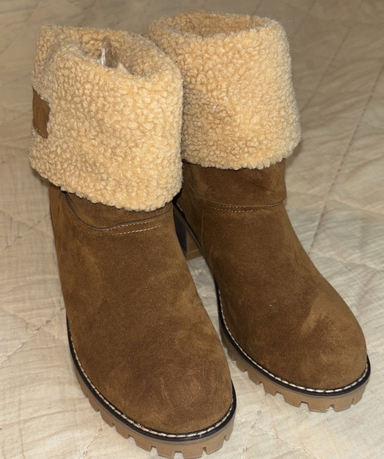 Women Winter Boots Comfortable Warm Lining Block Heel Mid Calf Boots 41 (9-9.5)