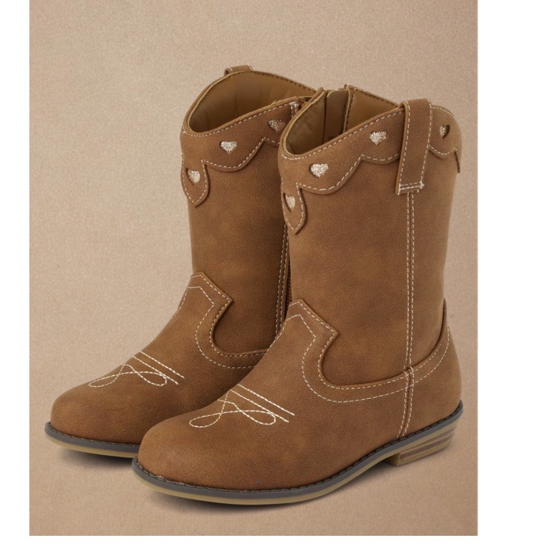 Gymboree Glitter Heart Cowgirl Boots Faux Suede Tan Zipper Size Toddler 7 New