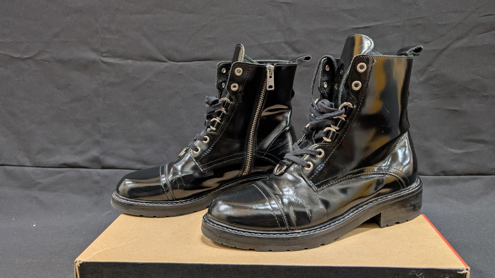 All Saints Lira Black Leather Combat Lace Up Women Boots US Size 7 EU Size 37