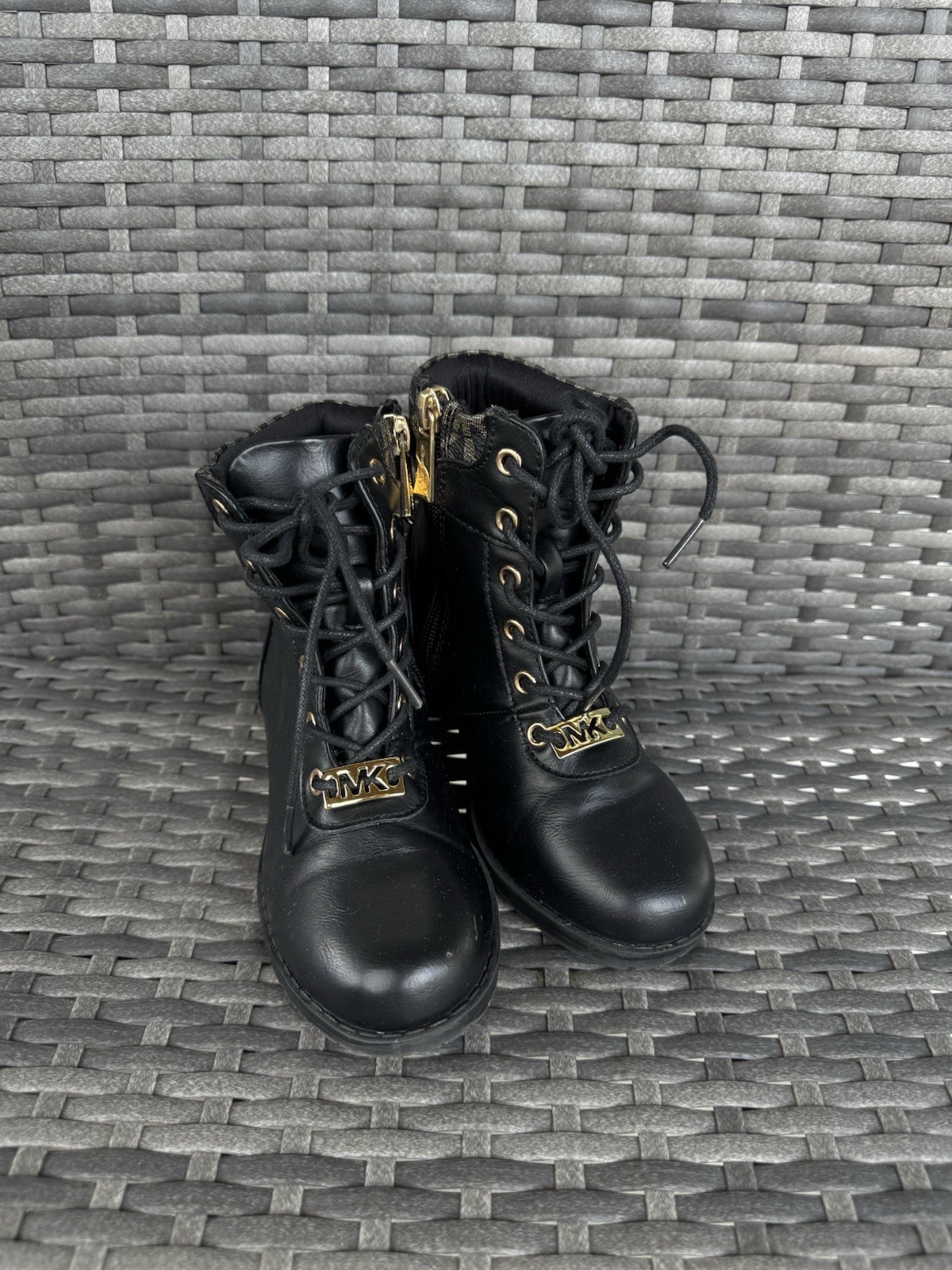 Michael Kors Girls Boots Black 12 USA Monogram Laces