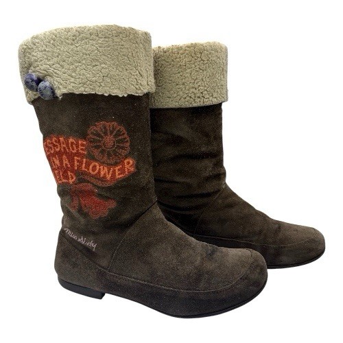 Miss Sixty Brown Suede Shearling “MESSAGE IN A FLOWER FIELD” Girls Boots Size 2