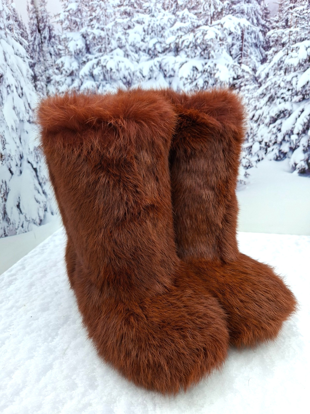 36 EU Brown kids fur winter boots cozy soft rabbit fur youth boots, girls boots