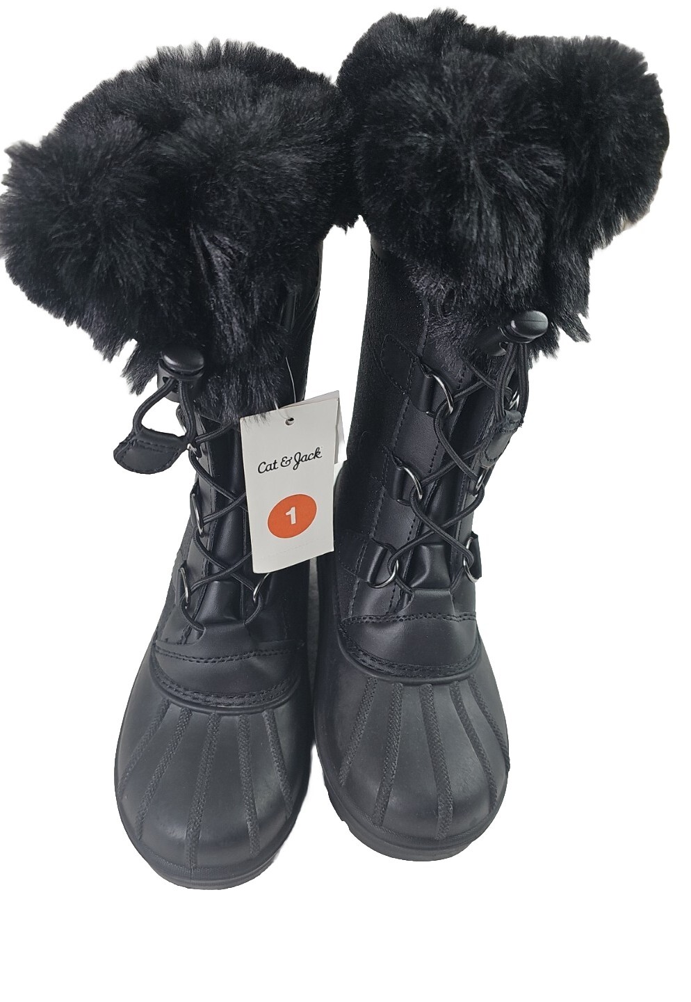 Cat & Jack Girls Thermolite Black Constance Faux Fur Winter Boots