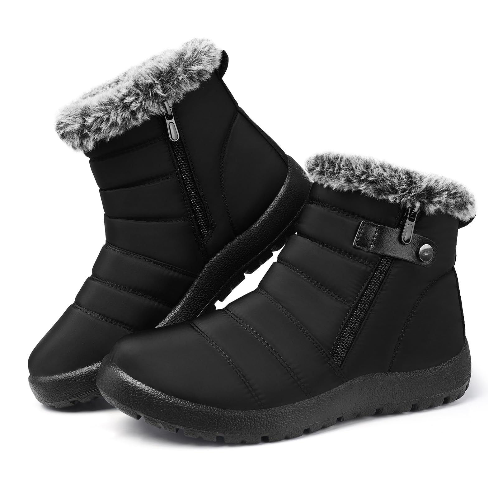 Women Winter Snow Boots: Womens Black Waterproof Non Slip Ankle Booties Size …