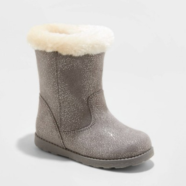 Cat & Jack Toddler Girls Gray Sparkle Karley Faux Fur Shearling Boots Size 6