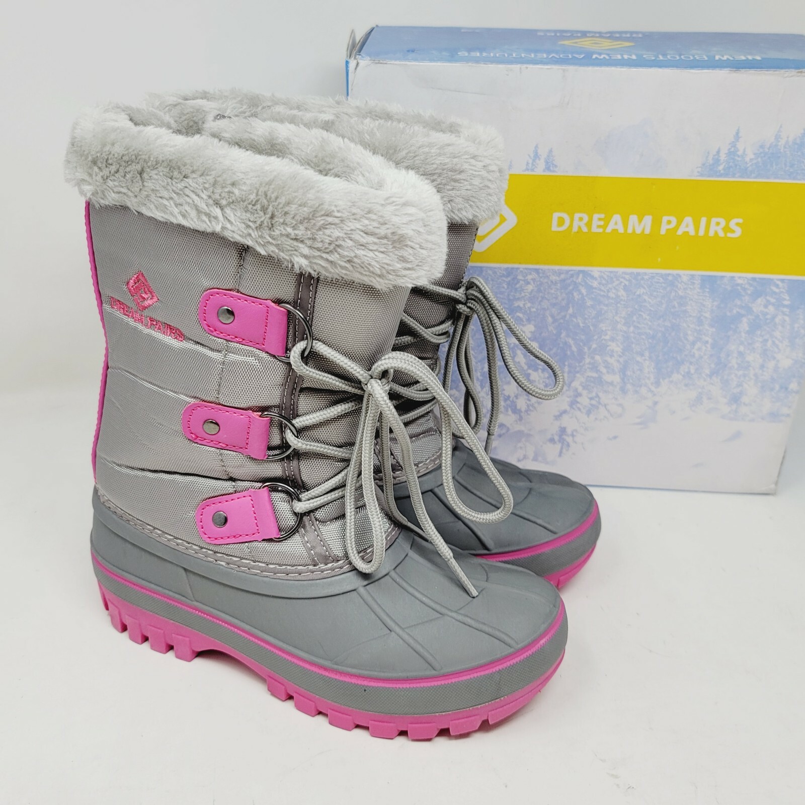 Dream Pairs Girls Ankle Boots Size 1 Winter Boots Grey Pink Forester