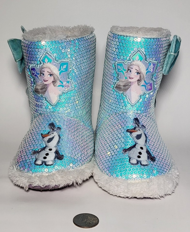 Disney’s Frozen Elsa Girls Winter Boots Size 9-10 Blue White