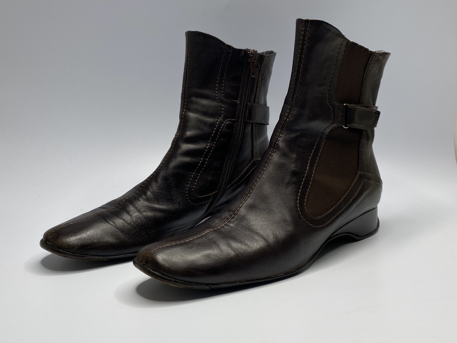 Galo Superflex Brown Leather Side Zip Rubber Sole Women Boots Sz 9.5