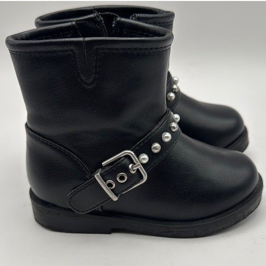 Zara Studded Buckle Fashion Ankle Boots Black Baby Toddler Girl Size 5 22 EU
