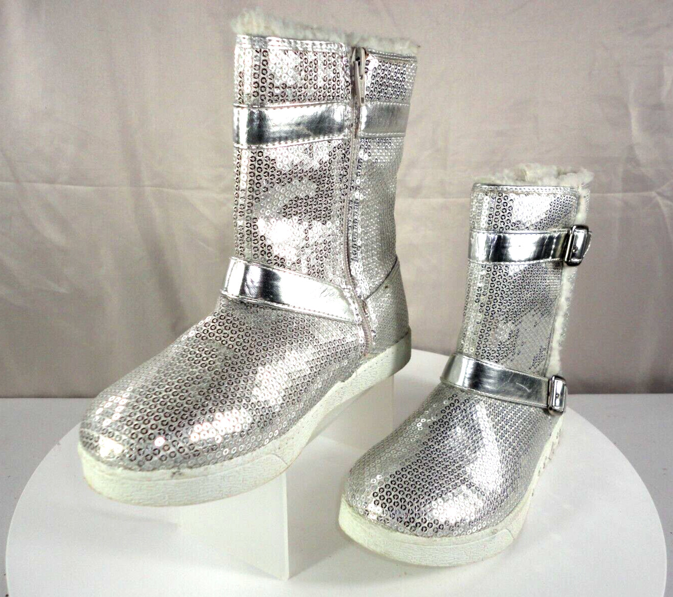 CIRCO SEQUIN White Stared Girls BOOTS Size 3