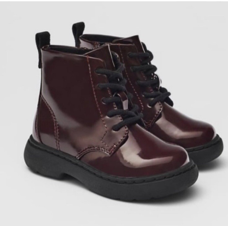 Zara Kids NEW NWT Girls Burgundy Red Patent Lace Up Boots – Size 23 / 7