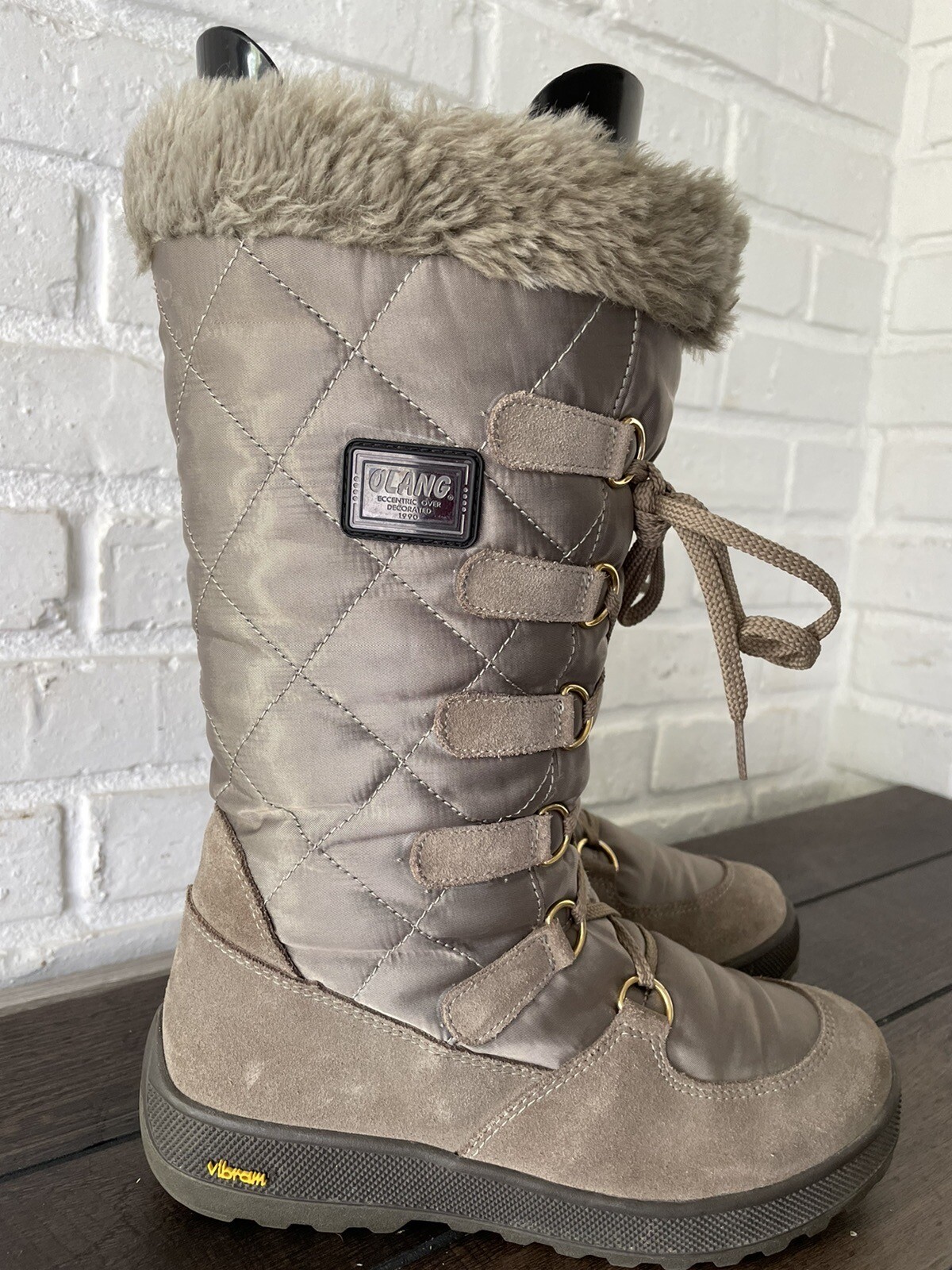 Olang Boots Winter Snow Taupe Brown Nylon Insulated Knee High Boots Sz 37