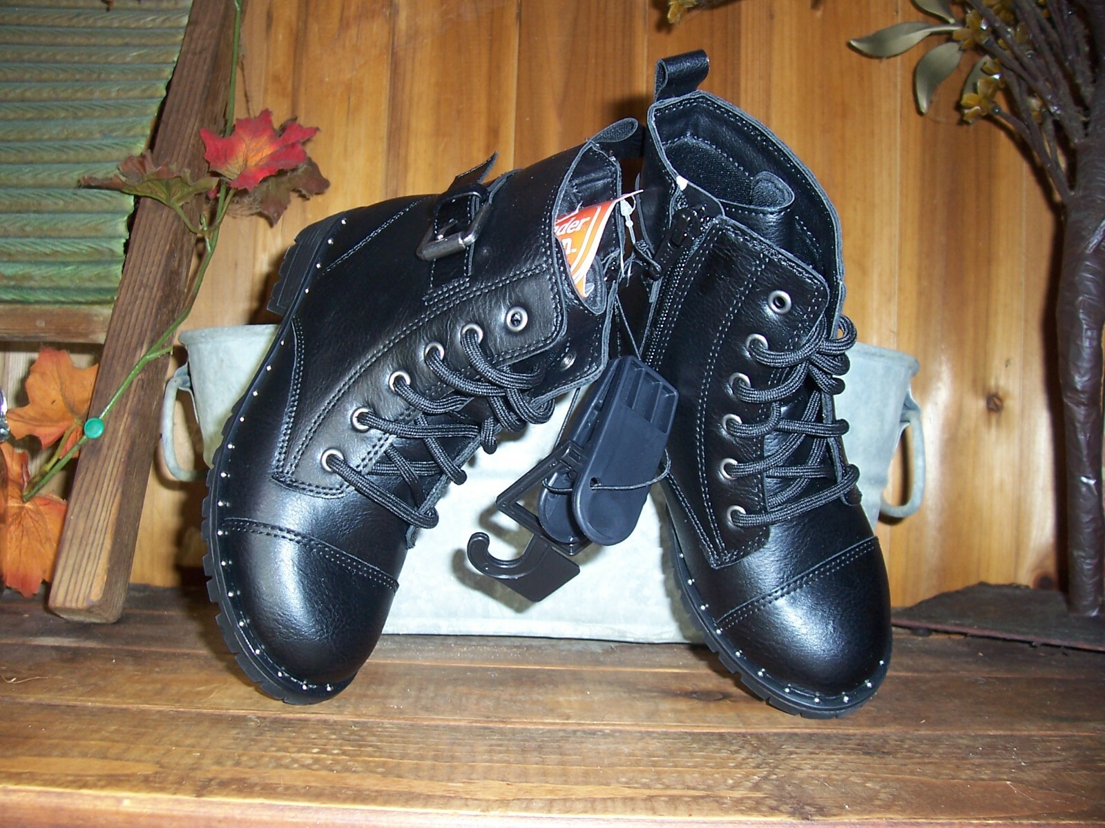 WONDER NATION GIRLS TODDLER ANKLE BOOTS SHOES SIZE 10 BLACK LACE UP AND ZIPPER