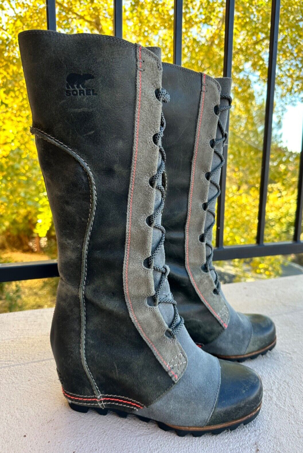 SOREL CATE THE GREAT WEDGE 8.5 Tall GRAY Women Boots Waterproof Knee EUC RARE