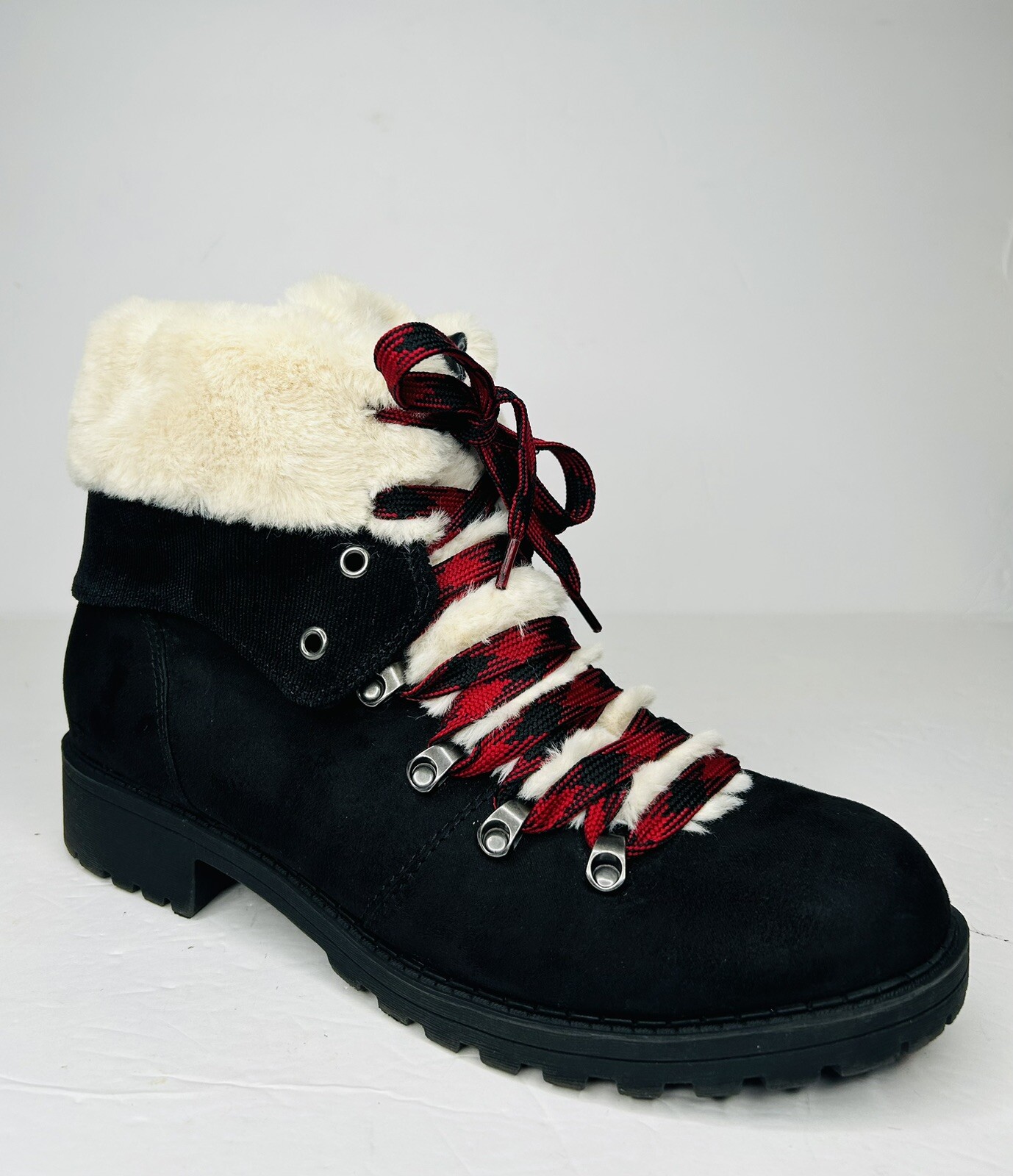 Pop Kraft Women Boots Black Lace Up High Top Faux Fur 11 M Pre-owned