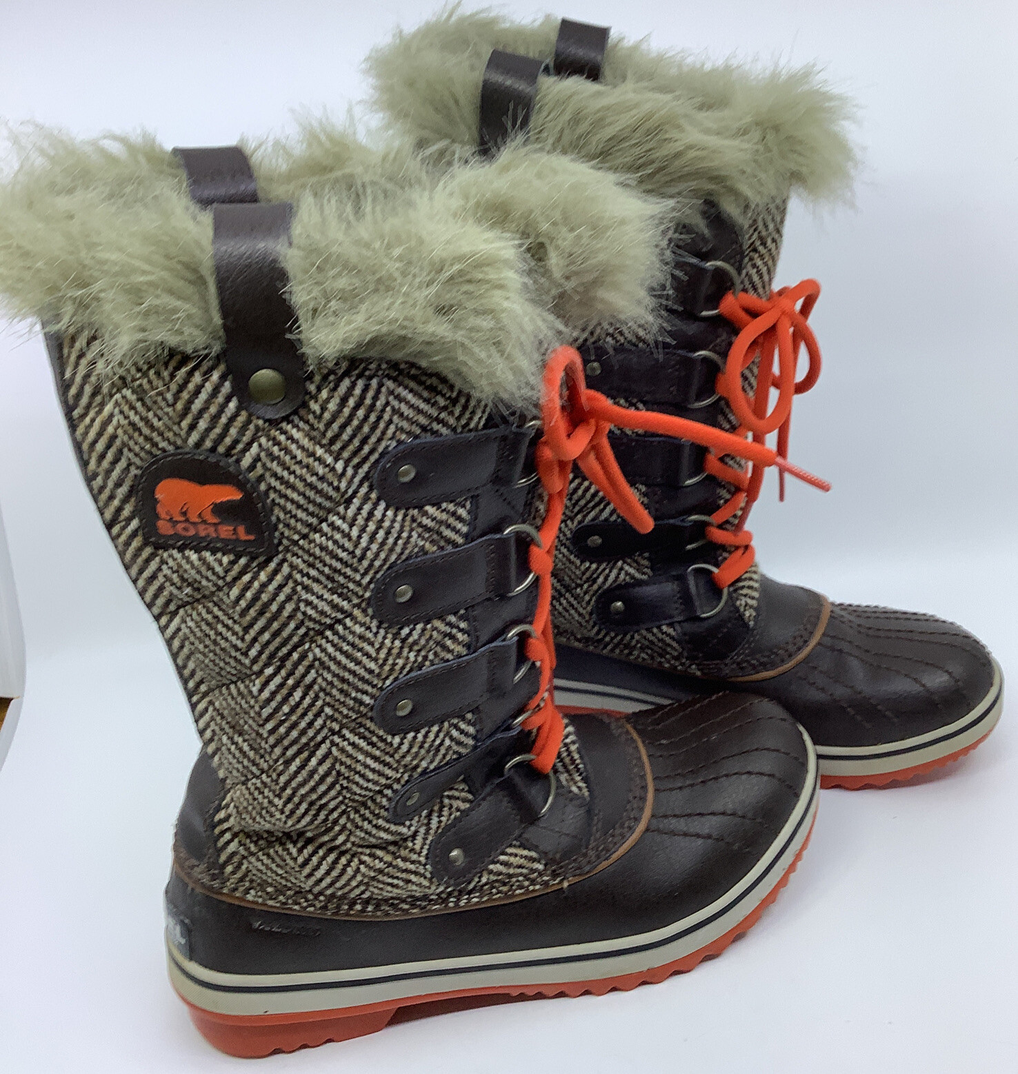 Sorel Tofino II Brown Orange Quilted Snow Boots Women’s 8.5 Waterproof Faux Fur