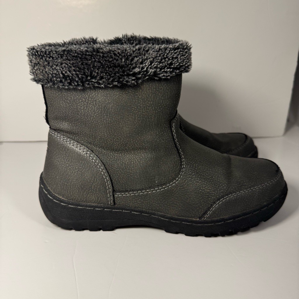 Khombu Addison Women’s Winter Snow Boots 7M Gray Faux Fur Lined Warm Ankle