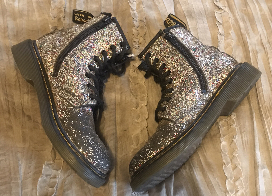 Dr DOC Martens 1460 Glitter Youth Girls Boots Size 1 Multicolor FREE SHIPPING