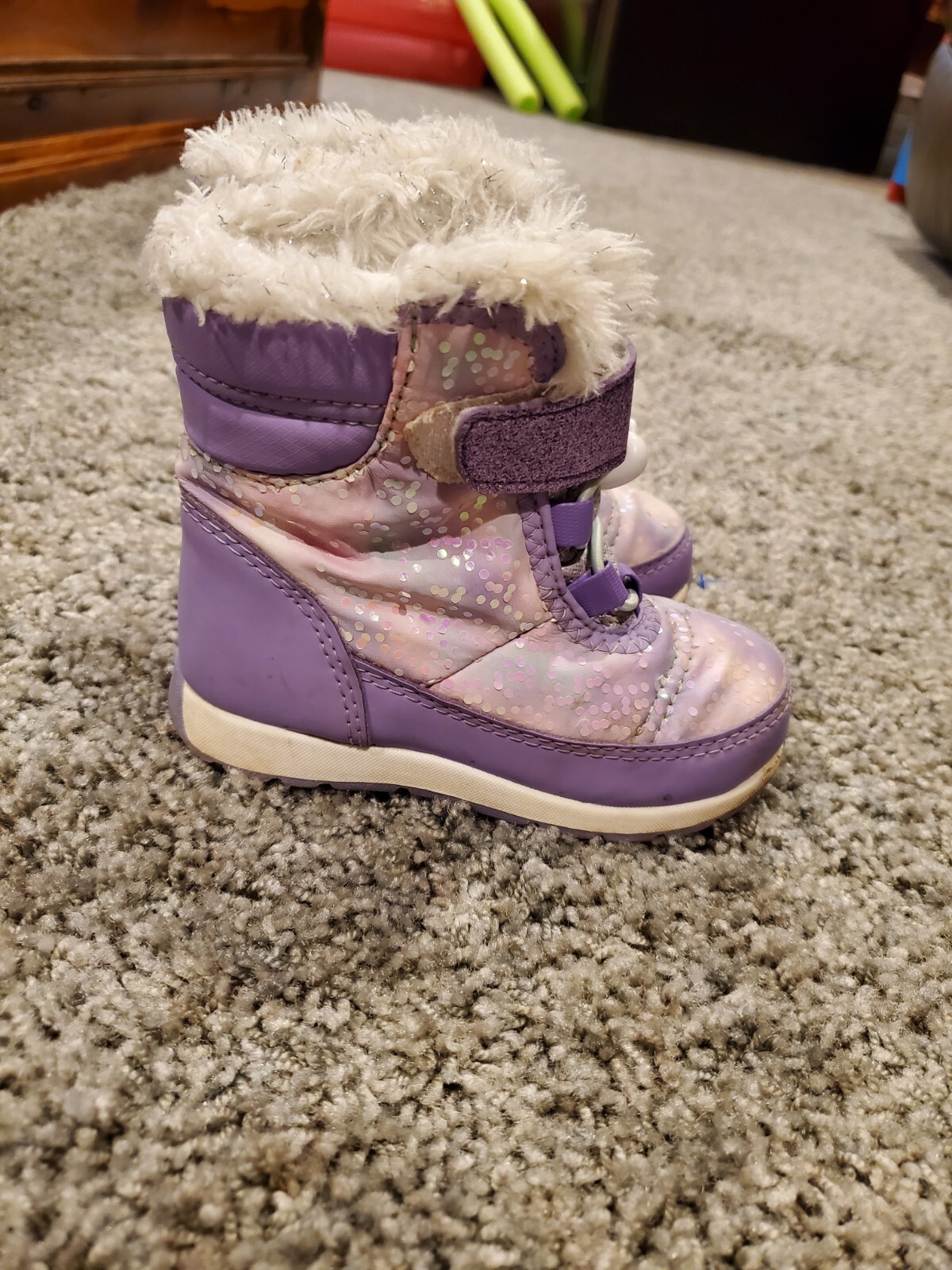 Wonder Nation Girls Winter Boots Size 7 Purple & Silver Glitter  Warm