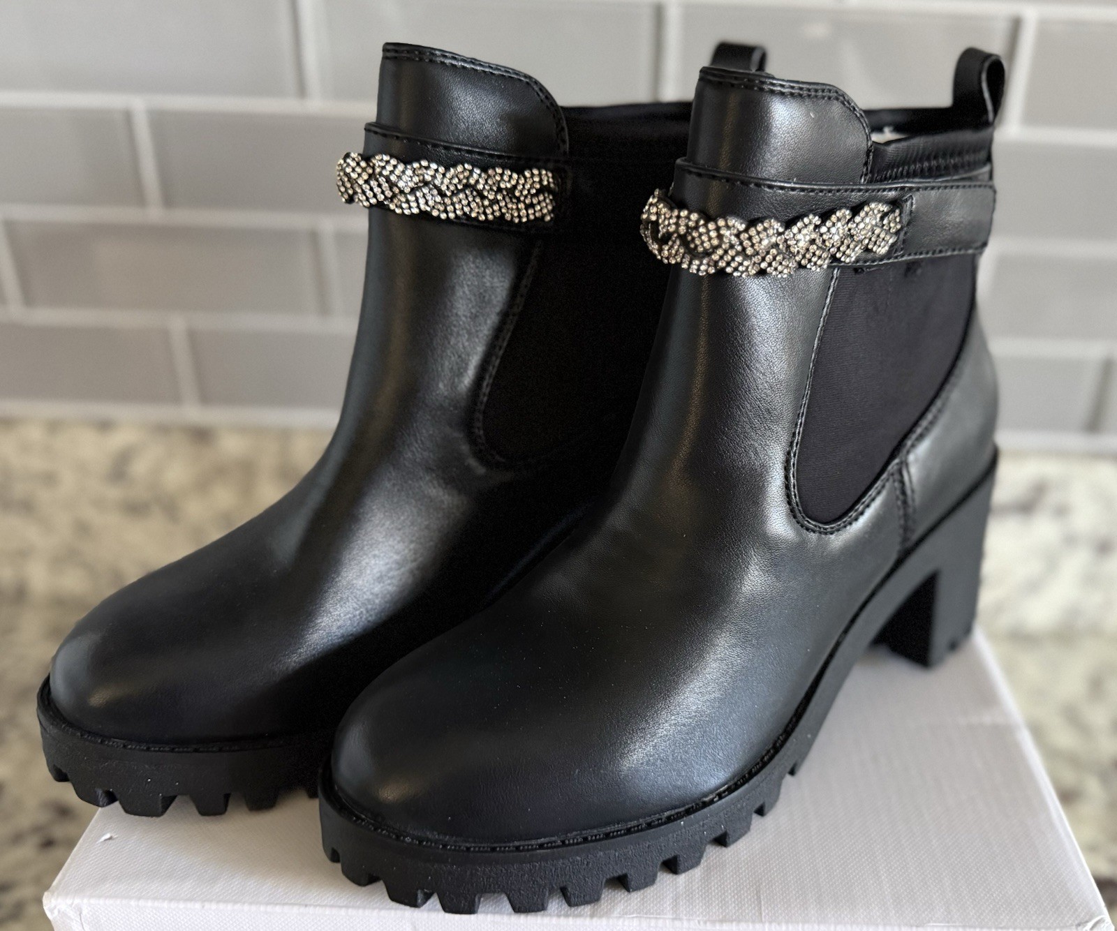 Marc Fisher Girls Boots Black US Youth 5 Marika Braid Rhinestone #MCF281 NIB