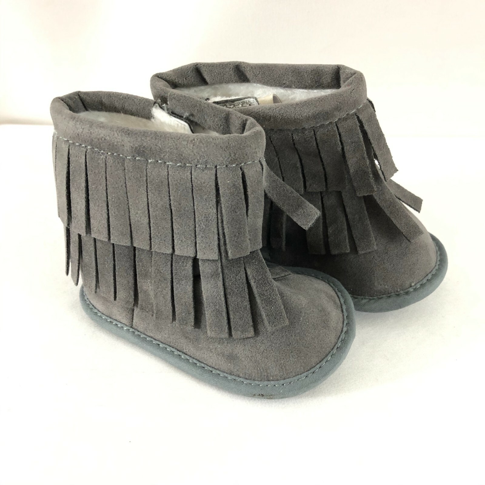 Romirus Toddler Girls Boots Faux Suede Faux Fur Lined Fringe Gray 0-6 Months